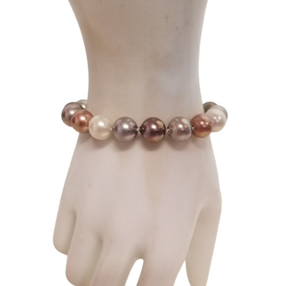 JOIA DE MAJORICA NWT 10MM ROUND MULTICOLOR FAUX PEARL BRACELET - Picture 1 of 5